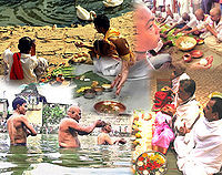 श्राद्ध कर्म में पूजा करते ब्राह्मण